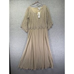 JKara Dress Womens 10P Beige Beaded Chiffon Maxi Gown Formal Evening 5100CHMP